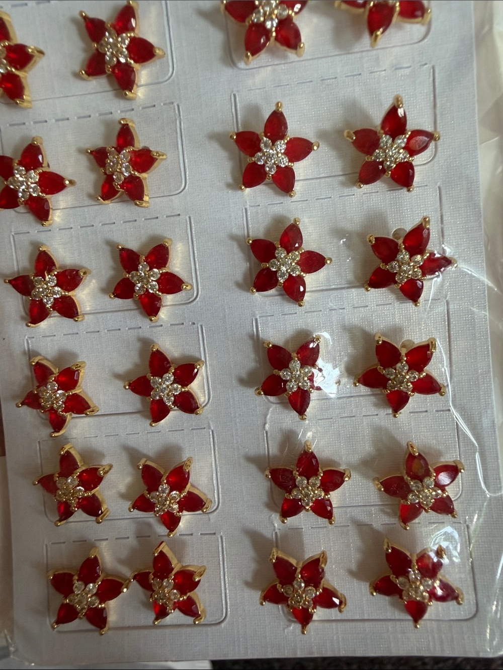 Red Floral Crystal Stud Earrings - Women Jewelry